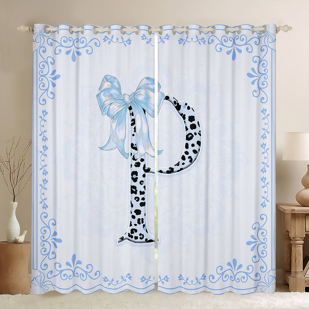 Castle Fairy Initial P Blackout Curtains Set of 2 (52x84 Each),Dreamy ...