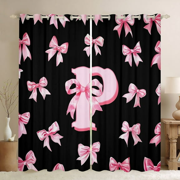 Castle Fairy Initial P Curtains Pack of 2 (42x84 Each),Personalized Initial Curtains Blackout,Ribbon Bow Bedroom Curtains,Ultra Soft Alphabet Home Decor