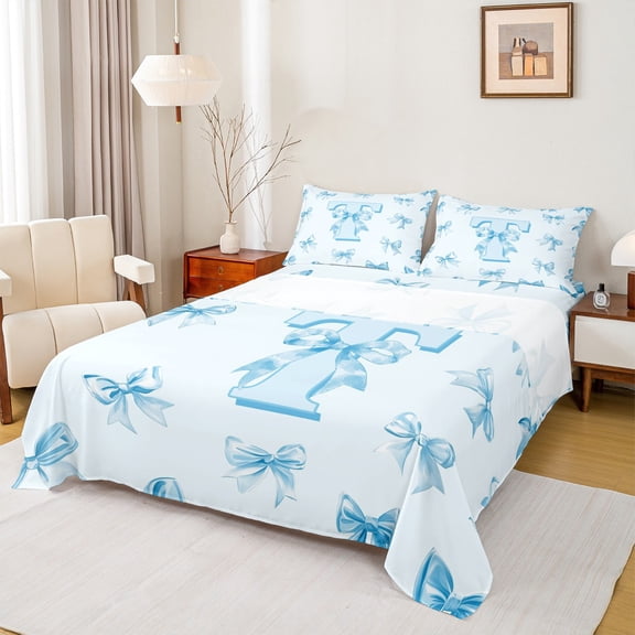 Castle Fairy Initial T 4 Pieces Queen Sheet Sets,Personalized Initial Ultra Soft Flat Sheet,Ribbon Bow Queen Fitted Sheet,Ultra Soft Alphabet Home Decor