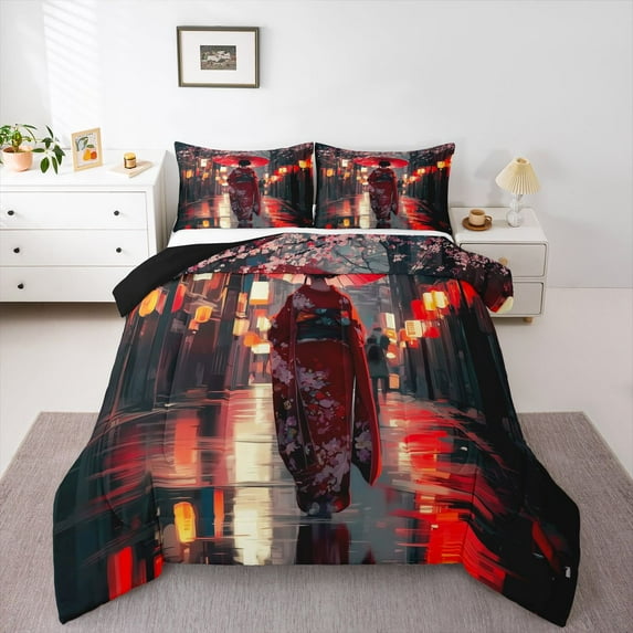 Castle Fairy Japanese Hokusai Full Size Comforter Sets,Japanese Style Bedding Sets