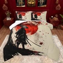 Castle Fairy Japanese Samurai Bedding Comforter Set 2pcs for Kids Teens Adults,Black Red Maple Leaves Twin Comforter Sets Microfiber,Exotic Style Breathable Bedding Set,Luxury Bedroom Decor