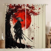 Castle Fairy Japanese Samurai Black Out Curtains for Kids Teens Adults,Black Red Maple Leaves Curtains Pack of 2 (42x63 Each),Exotic Style Bedroom Curtains,Luxury Bedroom Decor