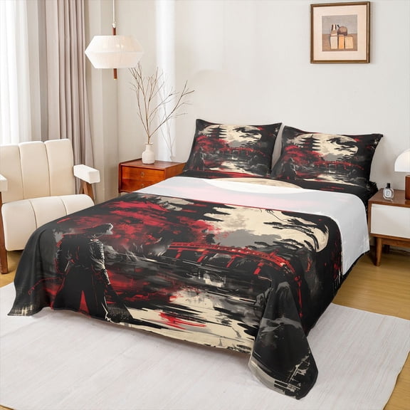 Castle Fairy Japanese Style 4pcs Bed Sheets for Children Teens Boys Girls,Anime Samurai King Sheets,Animal Dragon Super Cozy Sheet Set,Super Cozy Room Decor