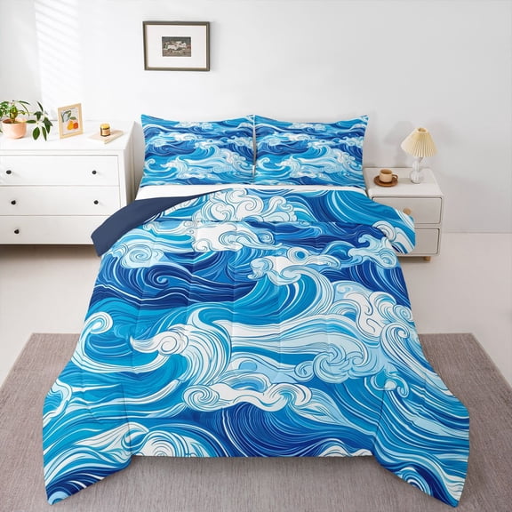 Castle Fairy Japanese Style Twin Comforter Sets for Kids Teenagers,Ocean Waves Bedding Set