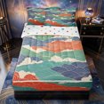 thumbnail image 1 of Castle Fairy Japanese Ukiyo-E Ocean Wave Tile Zipper Queen Comforter Set with Fitted Sheet and 2 Pillowcases,Multi-Tone Line Cloud Seamless Print Zipper Bedding Set,Teal Orange,Reversible,4 Pieces, 1 of 6