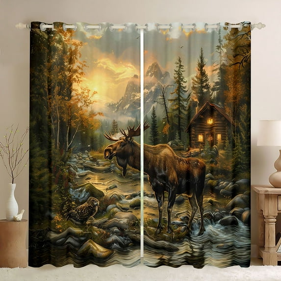 Castle Fairy Jungle Animal Deer Owl Black Out Curtains for Female Men Adults,Rustic Woodland Cabin Curtains Pack of 2 (42x63 Each),Vintage Cottage Aesthetic Bedroom Curtains,Ultra Soft Home Decor