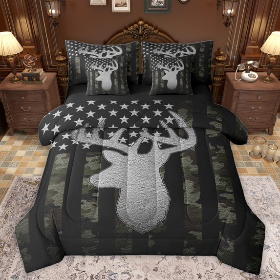 Castle Fairy Jungle Animal Deer Twin Bedding Sets 7-Piece for Boys Girls,Vintage USA Flag Bedding Comforter Set Microfiber,Abstract Camouflage Breathable Sheet Sets,Luxury Bedroom Decor,Reversible