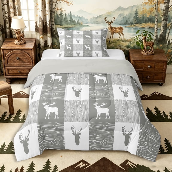 Castle Fairy Jungle Animal Moose Twin Comforter Sets 2pcs,Abstract Planet Stripes Bedding Set,Gray Off White,Grey Reversible,1 Comforter and 1 Pillowcase