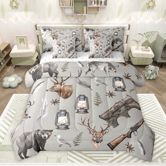 Castle Fairy Jungle Deer Bear Twin Bedding Sets,Animal Hunting Bedding Comforter Set