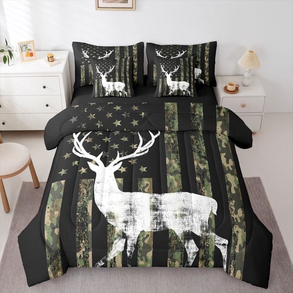 Castle Fairy Jungle Deer Bedding Comforter Set,Abstract Camouflage Queen Bedding Sets