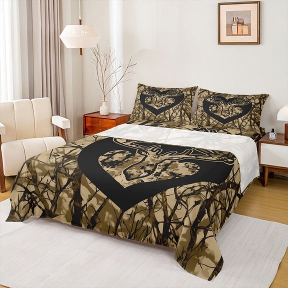 Castle Fairy Jungle Deer Boy Bed Sheets,Tree Branches King Sheets