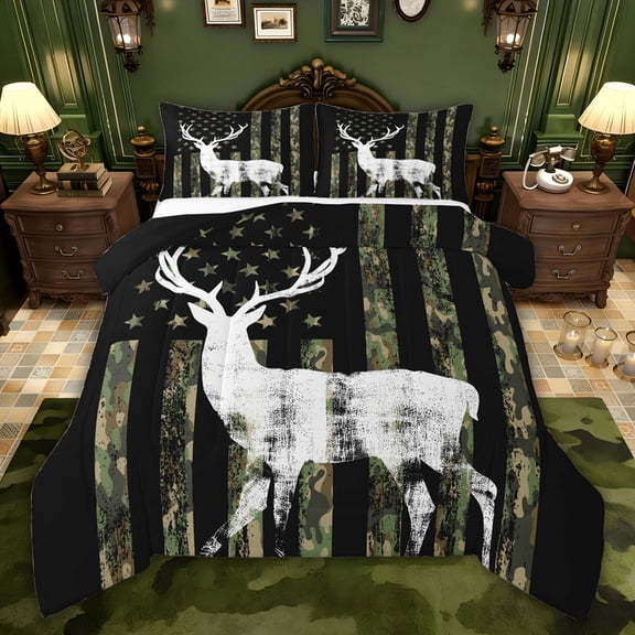 Castle Fairy Jungle Deer Full Size Comforter Sets,Abstract Camouflage Bedding Sets