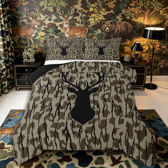 Castle Fairy Jungle Deer King Size Comforter Sets 3pcs for Teens,Abstract Vintage Leoopard Print Comforters King Size,Beige Black,Black Reversible,1 Comforter and 2 Pillowcases