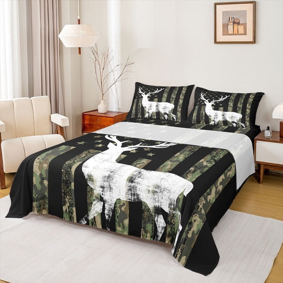 Castle Fairy Jungle Deer Twin Sheet Sets for Boys Girls,Abstract Camouflage Bedding