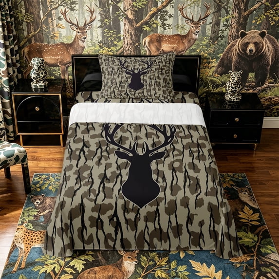 Castle Fairy Jungle Deer Twin Sheets 3pcs for Teens,Abstract Vintage Leoopard Print Bedding,Beige Black,1 Fitted Sheet, 1 Flat Sheet and 1 Pillowcase