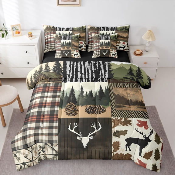 Castle Fairy Jungle Deers Twin Bedding Sets,Abstract Checkered Bedding Comforter Set