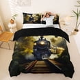 thumbnail image 1 of Castle Fairy Jungle Steam Train Queen Duvet Cover Set for Teens, Palm Tree Art Bedding for Bedroom, Black Green,Black Reversible,3-Piece,No Comforter, 1 of 6