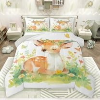 Castle Fairy Kawaii Animal Deer Bedding Comforter Set 2pcs for Kids Boys Girls,Spring Garden Flowers Butterflies Twin Comforter Sets Microfiber,Cartoon Jungle Wildlife Breathable Bedding Set