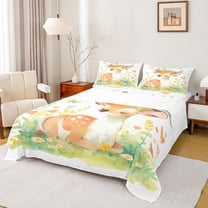 Castle Fairy Kawaii Animal Deer Twin Sheet Sets 3pcs for Kids Boys Girls,Spring Garden Flowers Butterflies Twin Fitted Sheet Microfiber,Cartoon Jungle Wildlife Breathable Flat Sheet