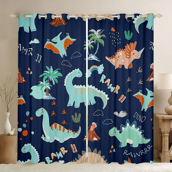 Castle Fairy Kawaii Animal Dinosaur Curtains Pack of 2 (42x84 Each) for Children Teens Adults,Cute Jungle Wildlife Curtains Blackout,Cartoon Rainbow Dino Bedroom Curtains,Lightweight Room Decor