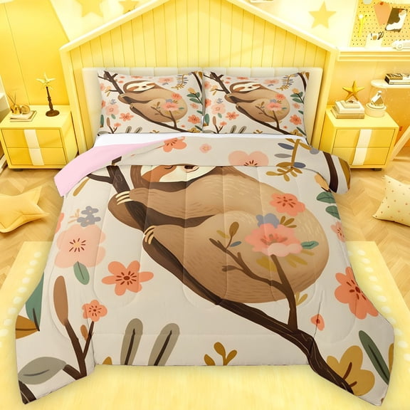 Castle Fairy Queen 3-Piece Kawaii Sloth Pink Flower Cute Comforter Set