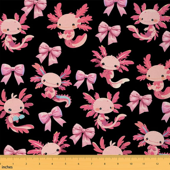 Castle Fairy Kawaii Axolotl Fabric by the Yard 3 Yard,Cartoon Bow Fabric for Sewing,Cute Animal Room Decor Fabric by the Yard,Super Cozy Wildlife Room Decor