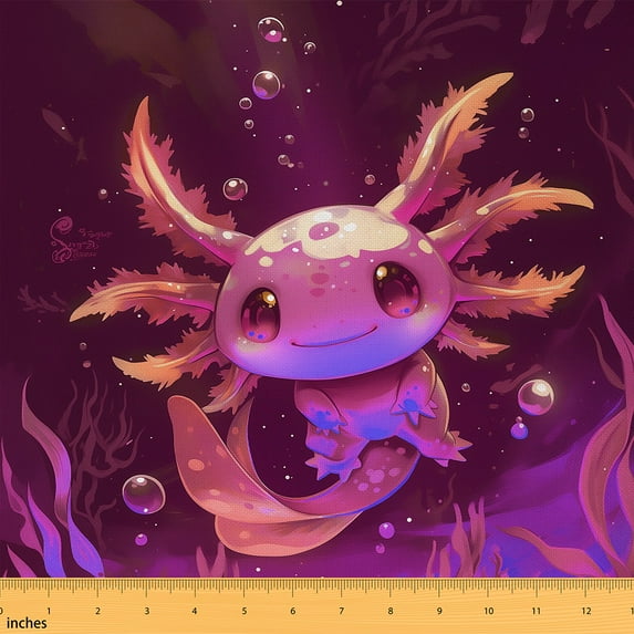 Castle Fairy Kawaii Axolotl Fabric by the Yard 3 Yard,Cartoon Sea Salamander Fabric for Sewing,Cute Animal Room Decor Fabric by the Yard,Super Cozy Wildlife Room Decor