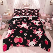 Castle Fairy Kawaii Axolotl Twin Comforter Sets,Pink Animal Salamander Bedding Set