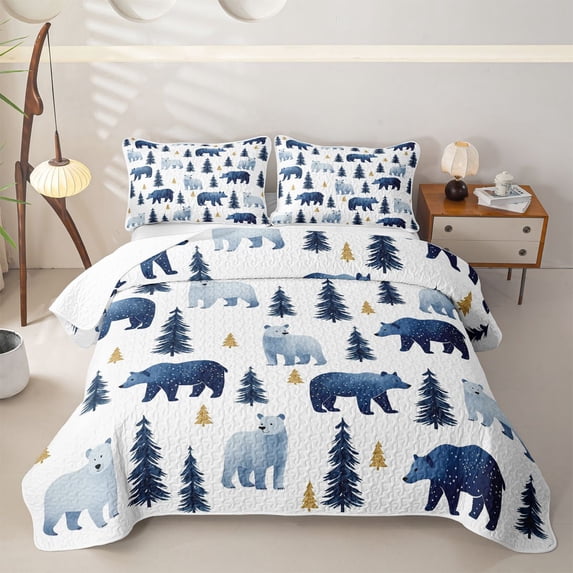 Castle Fairy Kawaii Bear Bed Spread Queen,Cartoon Animal Queen Coverlet Set,Navy Sky Blue Cream