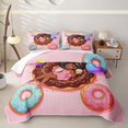 thumbnail image 1 of Castle Fairy Kawaii Black Girl Bed Spread Queen,Cartoon Dessert Donut Queen Coverlet Set,Black Pink, 1 of 7