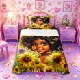 thumbnail image 1 of Castle Fairy Kawaii Black Girl Twin Sheets 3pcs,Sunflower Butterfly Print Bedding,Yellow Green,1 Fitted Sheet, 1 Flat Sheet and 1 Pillowcase, 1 of 6
