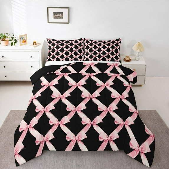 Castle Fairy Full 3-Piece Bow Plaid Comforter Set