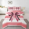 thumbnail image 1 of Castle Fairy Kawaii Bow 3 Pieces Queen Comforter Set,Geometric Stripes Ultra Soft Bedding Sets,Black Pink Bedding Comforter Set,Super Cozy Cute Room Decor,Reversible, 1 of 8