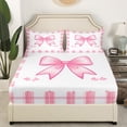 thumbnail image 1 of Castle Fairy Kawaii Bow 4-Piece Queen Geometric Plaid Dreamy Princess Luxury Girls’ Bed Sheets, 1 of 5