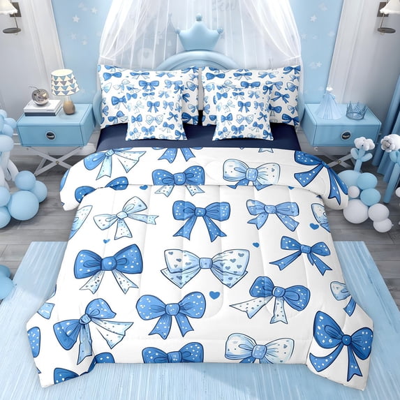 Castle Fairy Kawaii Bow Bedding Comforter Set,Dreamy Princess Bow-Tie Full Bedding Set