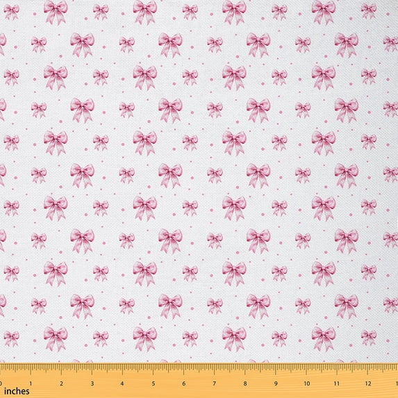Castle Fairy Kawaii Bow Fabric by the Yard 2 Yard,Polka Dots Sewing Fabric,Pink White Home Decor Fabric by the Yard,Microfiber Girls Bedroom Decor