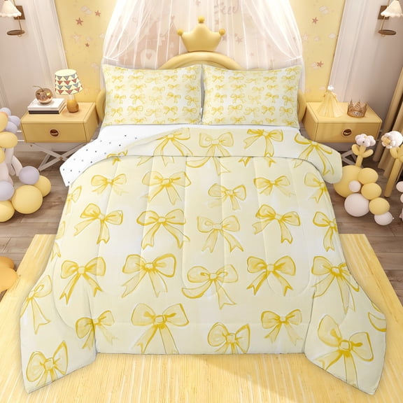 Castle Fairy Kawaii Bow Knot Queen Comforter Set,Dreamy Princess Bedding Comforter Set
