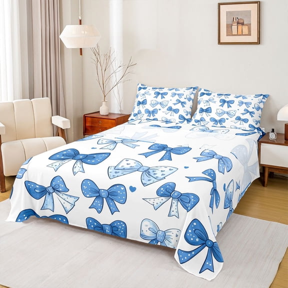 Castle Fairy Kawaii Bow Knot Twin Sheet Sets,Dreamy Princess Bow-Tie Bedding