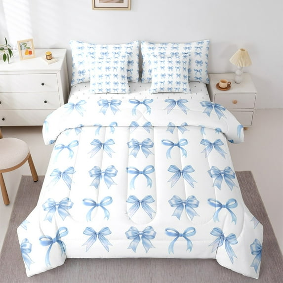 Castle Fairy Kawaii Bowknot Bedding Comforter Set,Dreamy Ribbon Bow Queen Bedding Sets