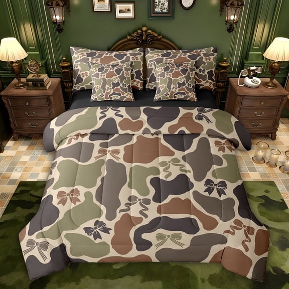 Castle Fairy Kawaii Bowknot Bedding Comforter Set,Geometric Camouflage Full Bedding Set