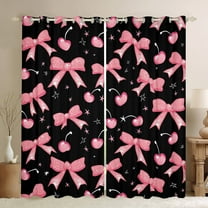 Castle Fairy Kawaii Bowknot Cherry Black Out Curtains for Girls Teens Children,Cute Galaxy Curtains Pack Of 2 (42X63 Each),Black Pink Bedroom Curtains,Ultra Soft Home Decor