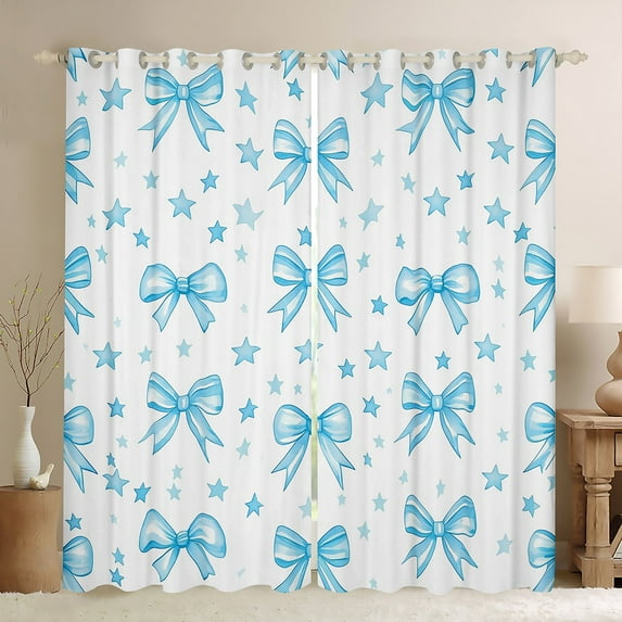 Castle Fairy Kawaii Bowknot Curtains Pack Of 2 (42X84 Each) for Girls Kids,Stars Bow Tie Curtains Blackout,Dreamy Princess Bedroom Curtains,Super Cozy Room Decor