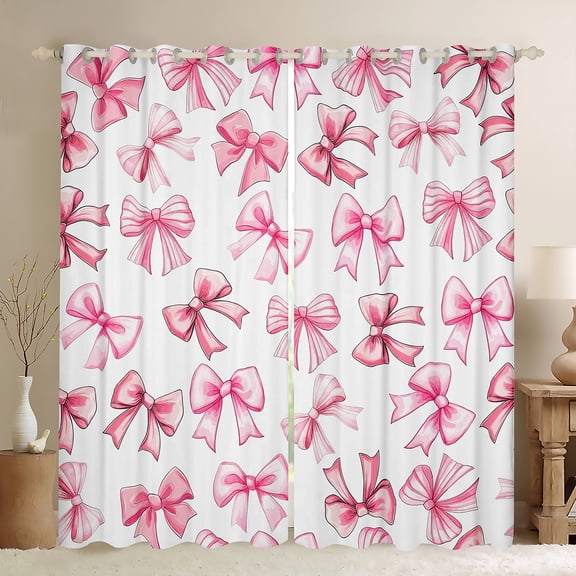 Castle Fairy Kawaii Bowknot Girl Black Out Curtains,Dreamy Princess Curtains Pack of 2 (42x63 Each),Cute Pink Bow Bedroom Curtains,Lightweight Room Decor