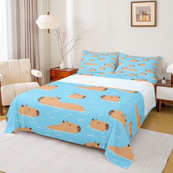Castle Fairy Kawaii Capybara Twin Sheet Sets for Teens Female Men,Cute Animal Bedding