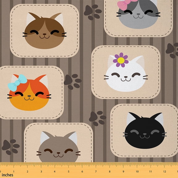 Castle Fairy Kawaii Cats Fabric by the Yard 5 Yard,Geometric Stripes Sewing Fabric,Cartoon Plaid Fabric for Sewing,Luxury Kids Bedroom Decor