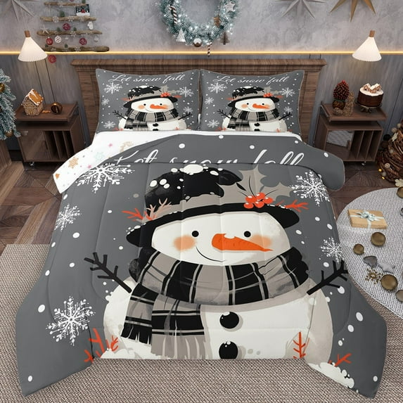 Castle Fairy Kawaii Christmas Snowman 3 Pieces Queen Comforter Set for Preppy Child Kids,Xmas Winter Snowflakes Ultra Soft Bedding Sets,Happy New Year Bedding Comforter Set Breathable