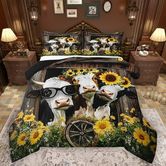 Castle Fairy Cow Sunflower Comforter Set, Twin, 2-Piece