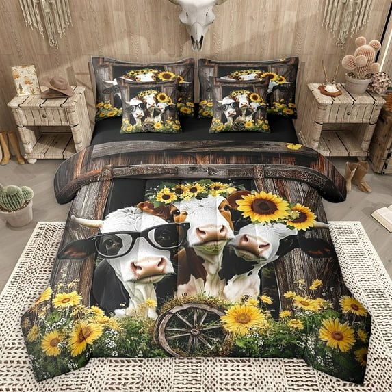 Castle Fairy 7-Piece Twin Bedding Set - Kawaii Cow, Sunflowers