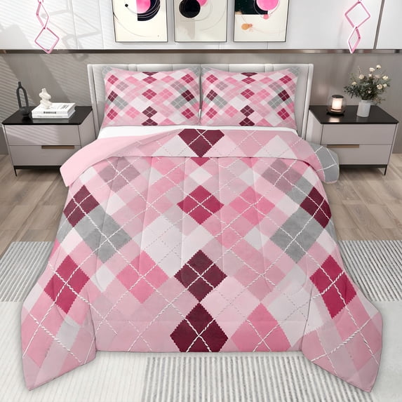 Castle Fairy Kawaii Cute Plaid Twin Comforter Sets,Vintage Collegiate Style Bedding Set