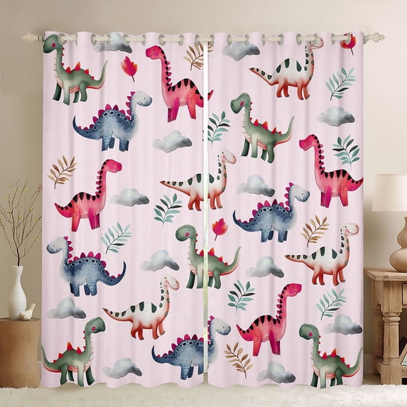 Castle Fairy Kawaii Dino Blackout Curtains Set of 2 (52x84 Each),Animal Window Curtains